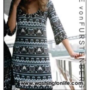 Diane von‎ Furstenberg 100% Silk Dress sz 6 Laetitia Aztec pattern Blue Multiple